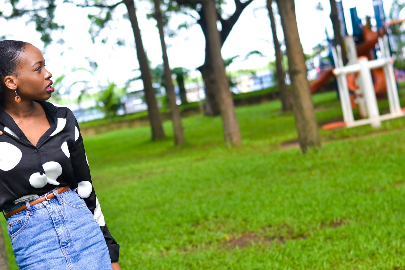 Denim polka top dot shirt